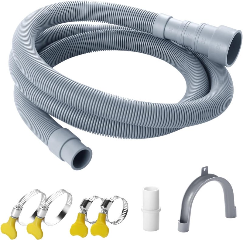 Elyfree Washing Machine Drain Hose, 5 Feet Flexible Washer Drain Hose Extension, Universal Dishwasher Drain Hose Extension Kits Corrugated Washer Hoses W/ 1 Hose 4 Clamps - Image 1